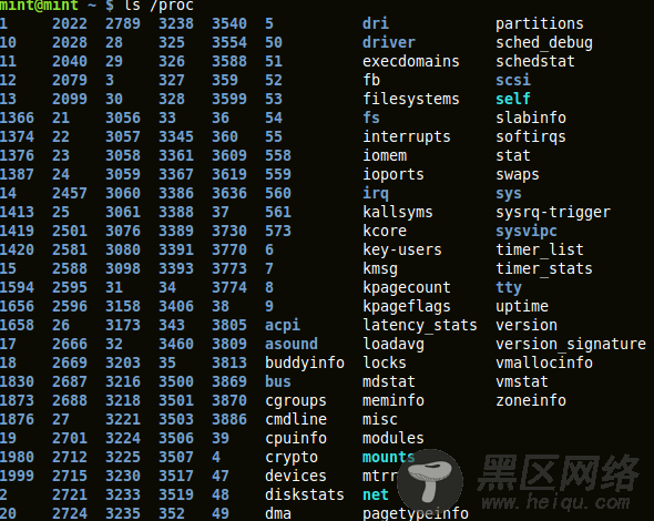 output of 'ls /proc'