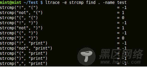 output of ltrace capturing 'strcmp' library call