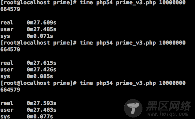 图13、在PHP 5.4中，筛选法求素数的效率