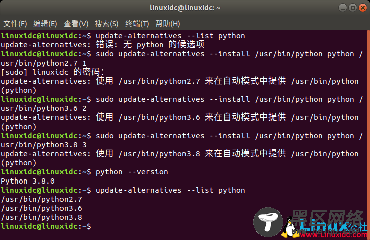 Ubuntu 18.04将Python3设置为Python默认版本