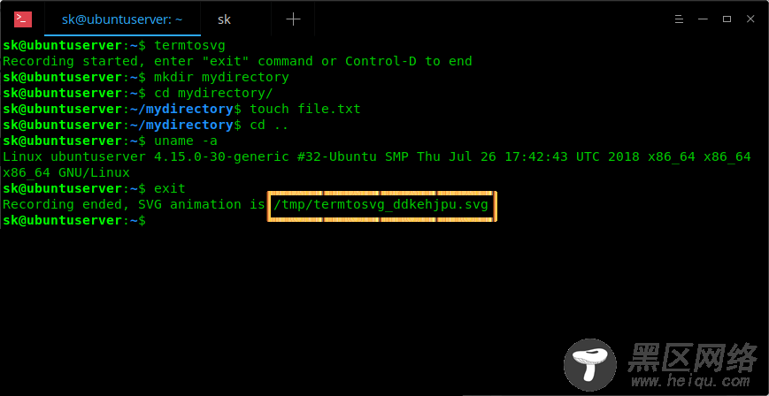 将 Linux 终端会话录制成 SVG 动画
