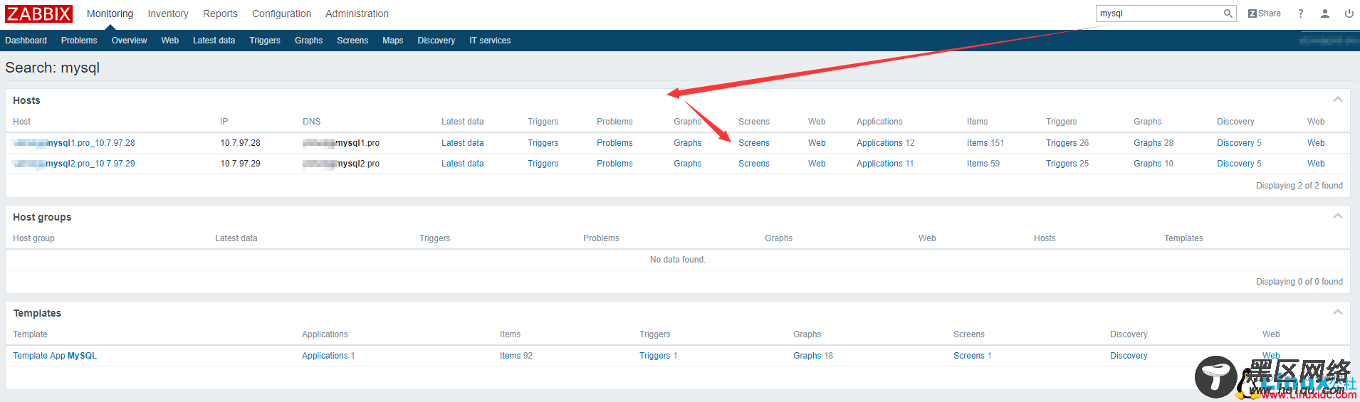 Zabbix 模板 Template 的 Screen 到底在哪里？