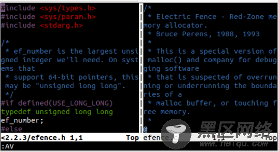 Vim.a vertical split screen