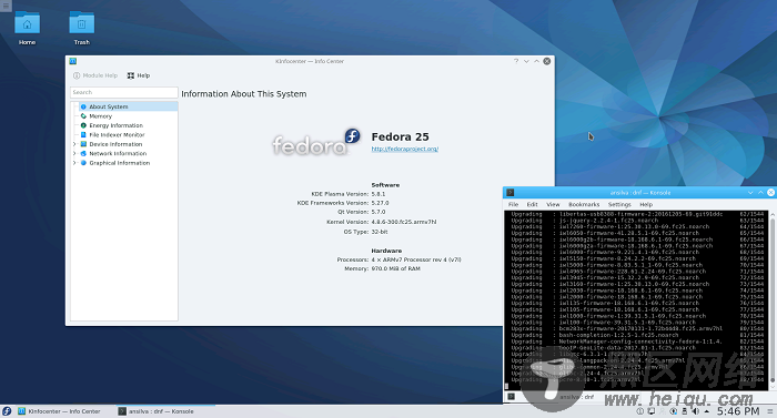 树莓派 3 上的 Fedora 25 workstation、 KDE 版本