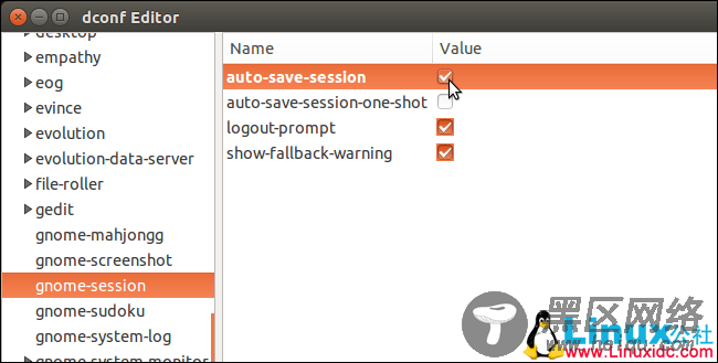 dconf-editor selecting auto save session