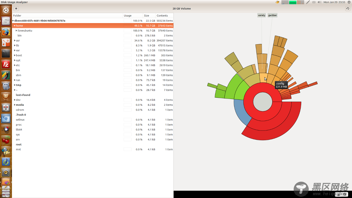 如何使用Ubuntu 13.10的磁盘分析器可视化观察分区