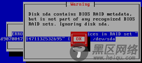 CentOS 6.4出现Disk sda contains BIOS RAID metadata解决方法