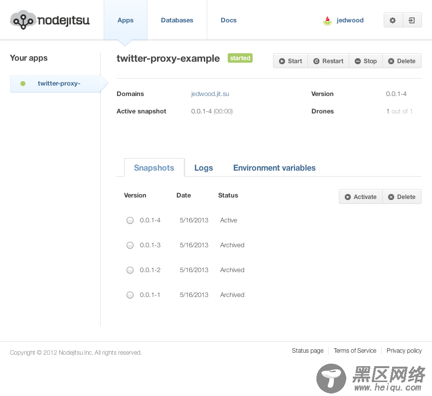 Nodejitsu dashboard