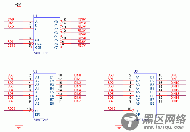 精简ISA总线扩展GPIO-数字输入DIN的扩展原理图