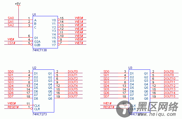 精简ISA总线扩展GPIO-数字输出DOUT的扩展原理图