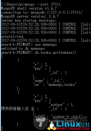 MongoDB 3.4 分片 由副本集组成