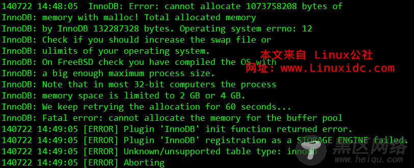 MySQL无法启动——cannot allocate the memory for the buff