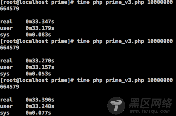 图11、在PHP 5.3中，筛选法求素数的效率