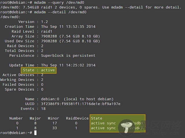 如何使用Linux程序mdadm创建软件RAID1软阵列