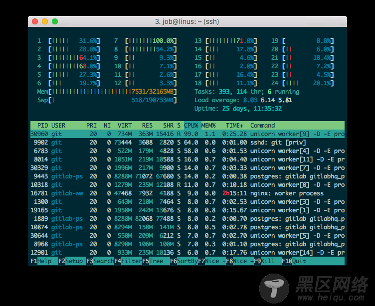 htop on GitLab server