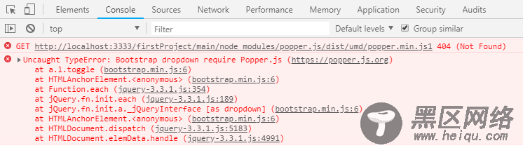 解决使用bootstrap的dropdown部件时报错：error：Boo