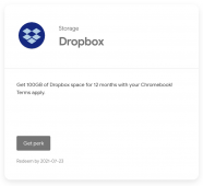 Chromebook用户现在可以获得100GB的免费Dropbox存储空