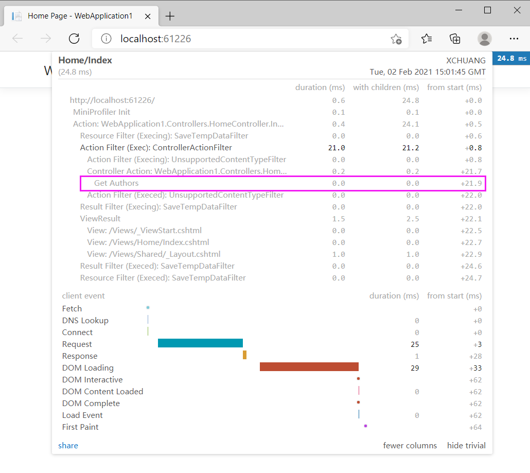 在 ASP.Net Core 中操作 MiniProfiler的方式