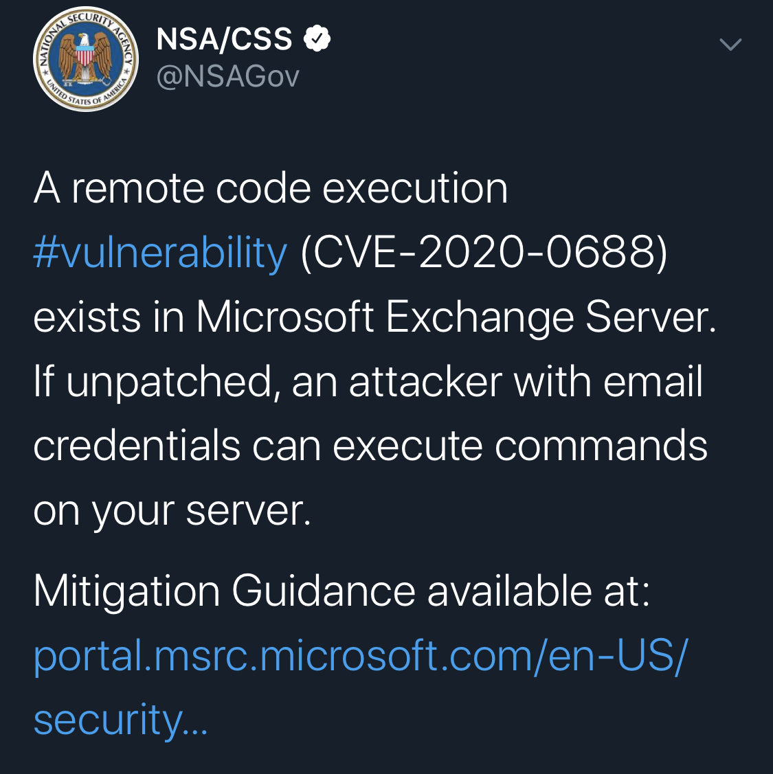 美国国度安详局发出告诫：黑客正在操作Microsoft Exchange Server裂痕