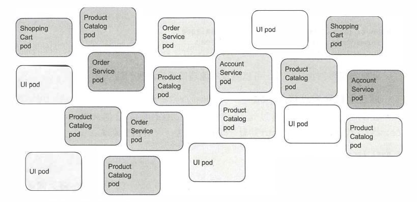 图 3.6 微服务架构中未分类的 pod