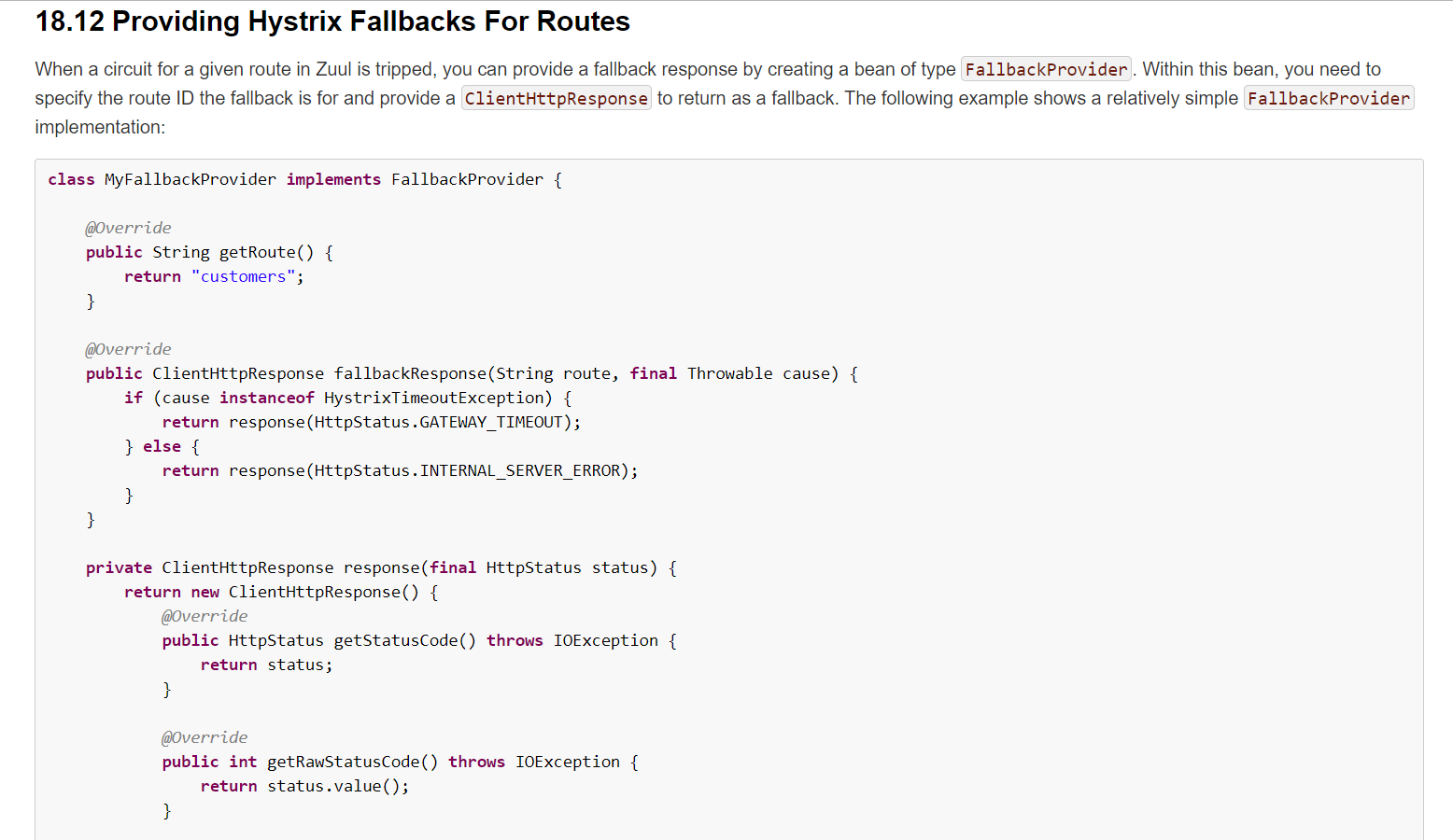 Providing Hystrix Fallbacks For Routes