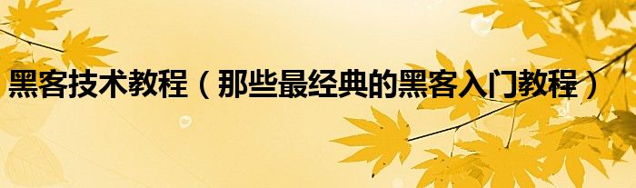 黑客技术教程（那些最经典的黑客入门教程）